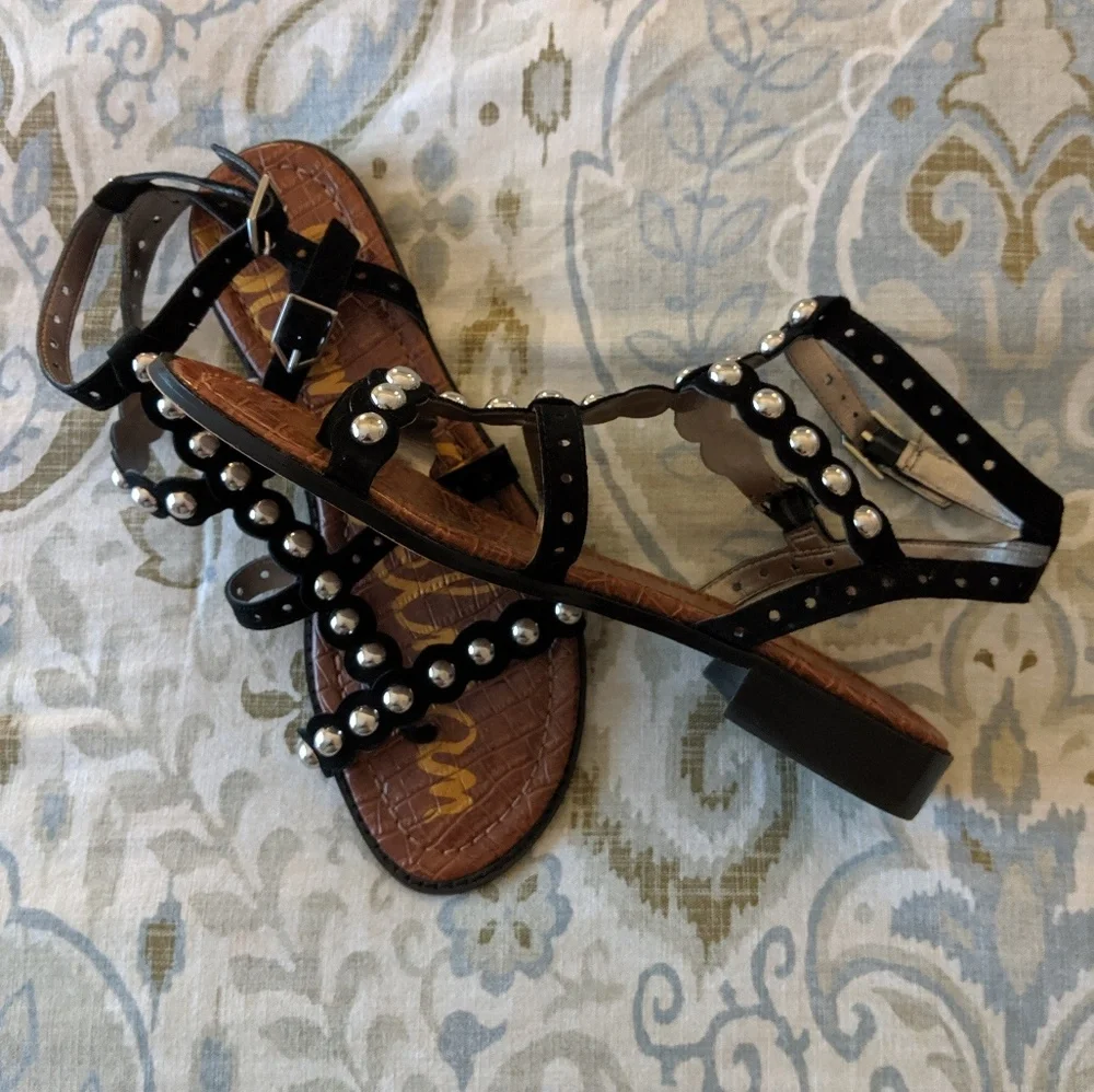 Sam Edelman Black Studded T-Strap Gladiator Sandals - Picture 2 of 3
